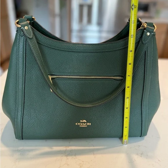 Coach Pebbled Leather Shoulder Bag in Deep Green with Gold Hardware - Picture 2 of 12